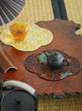 知水舍烧壶海棠圆形壶垫隔热垫托真丝奢高端干泡ASG台茶茶道轻配