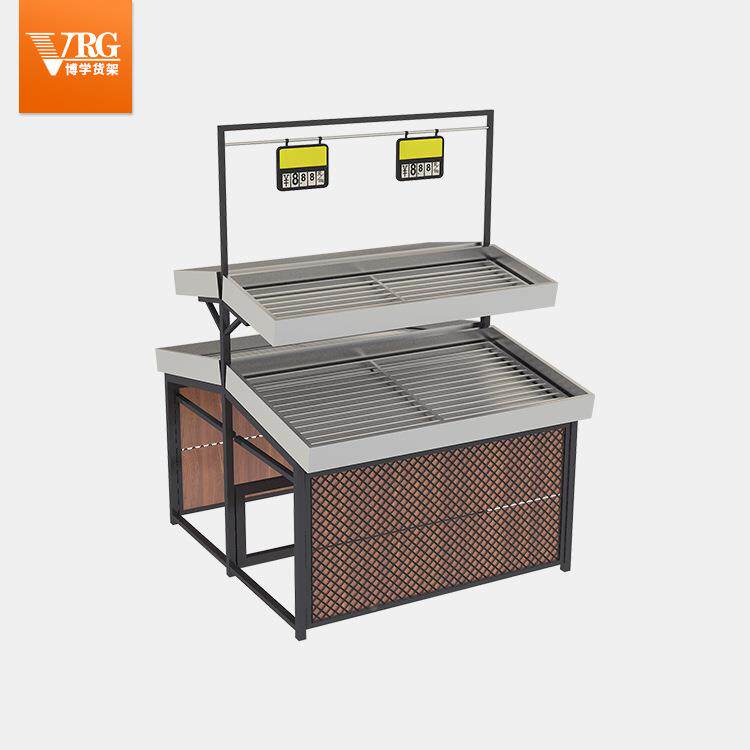 蔬菜店木展示架生质鲜超市货架水果网双面多不层锈钢滤水DNS陈列