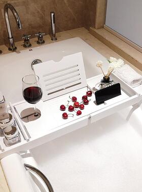 竹制缸置物架欧式伸缩防滑澡浴缸浴泡浴支架浴盆桶多功能UZR置物