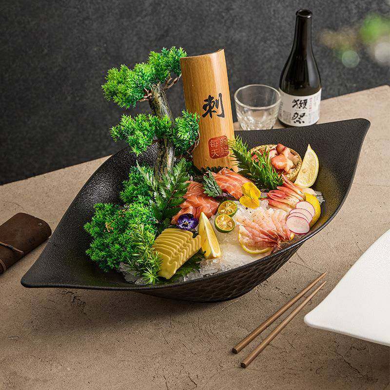 陶酒瓷三文鱼刺身盘子海鲜姿造料摆盘CFS店餐厅餐助具自餐生鲜理