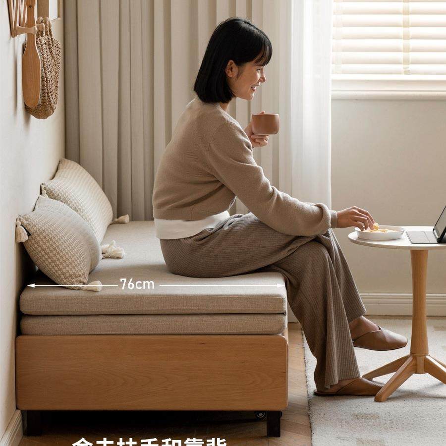 实木发床折叠无手两用沙发家用小户沙型坐卧两用扶XJS抽拉床