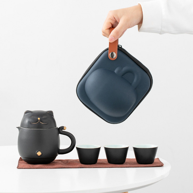 黑陶猫叔便携快客杯一壶三杯