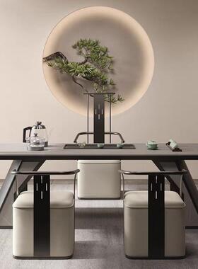 奢岩板茶桌WNJ大台茶台简约大板泡茶桌套装办公组室茶桌椅合阳轻