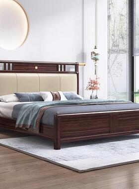 新中式实背木床1.8MDC.003米双人床乌金主卧婚床木现代1.5大储物