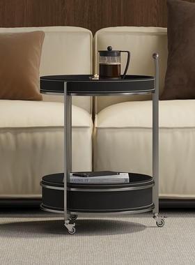 2025新客厅意式极圆形黑色马鞍皮沙发边几款小简推车室NMD床边卧