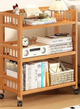 架简四约PCU书架小推车带轮移置物架旋转书柜加宽脚动小茶几移动