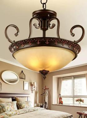 简约美式餐灯厅乡村铁艺室欧46007式复古灯书房半吊创意LED吸卧顶