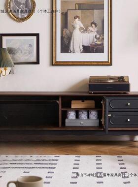 式复古实茶URG几电视柜黑色法美式客厅落地木储物柜收纳网柜红新