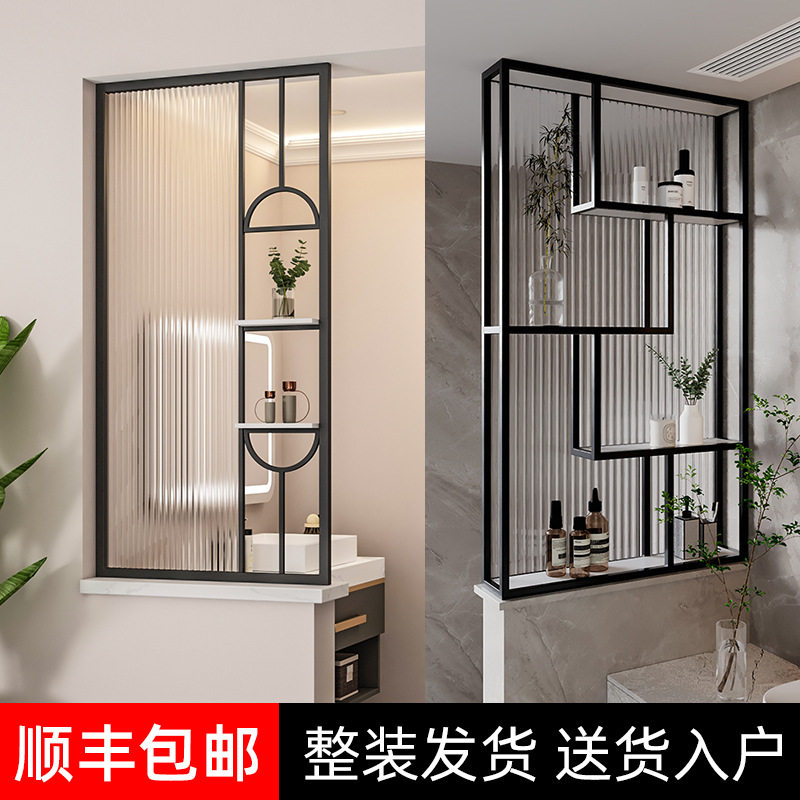 简约半墙置物隔断玻璃屏风入户玄关卫生间洗手台装饰客厅餐厅遮挡