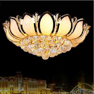 中式传统水晶灯具 金色莲花吸顶灯客厅灯卧室灯 大量现货