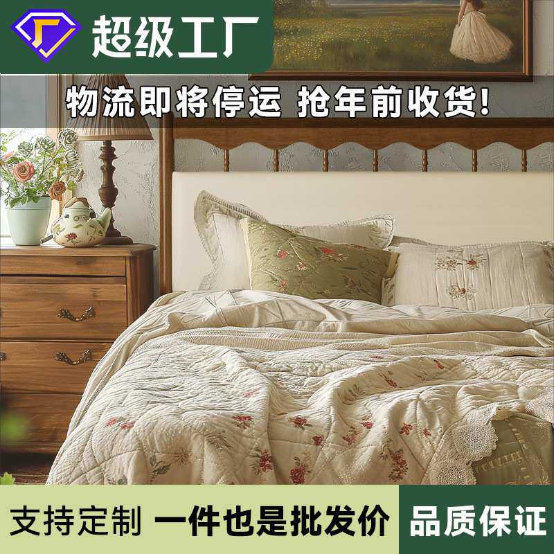 美式复古双人床全实木床温莎床北欧奶油风主卧软包木质中古风家具