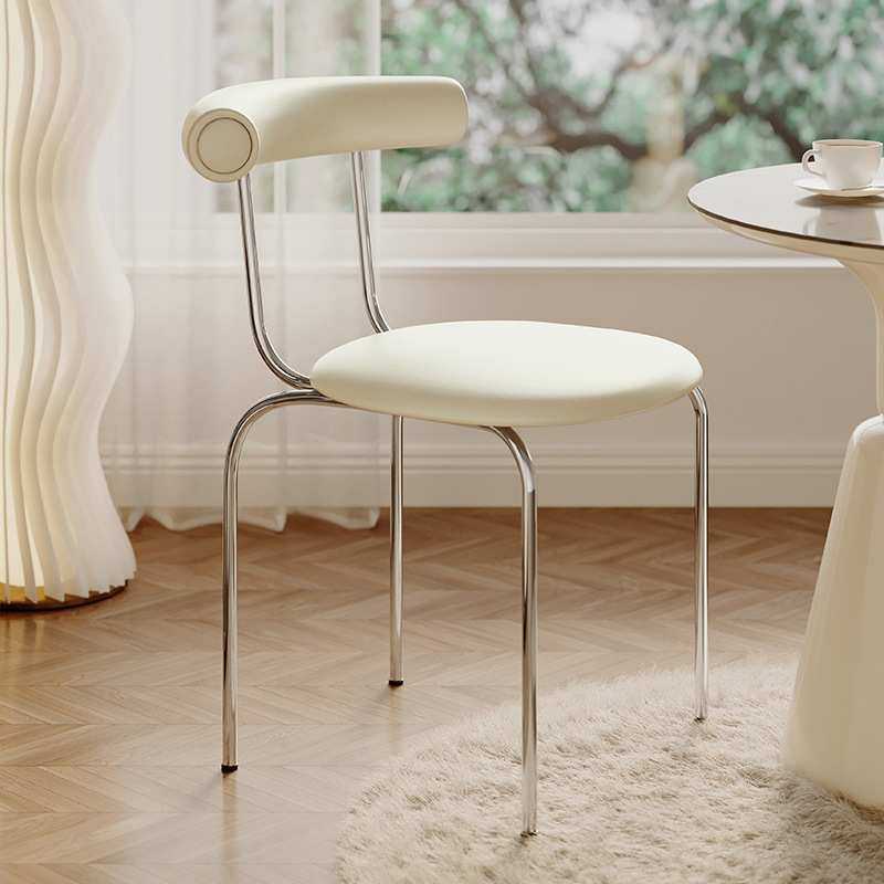奶油风餐椅家用轻奢高级感卧室靠背化妆椅可叠放蛋卷新款餐桌椅子