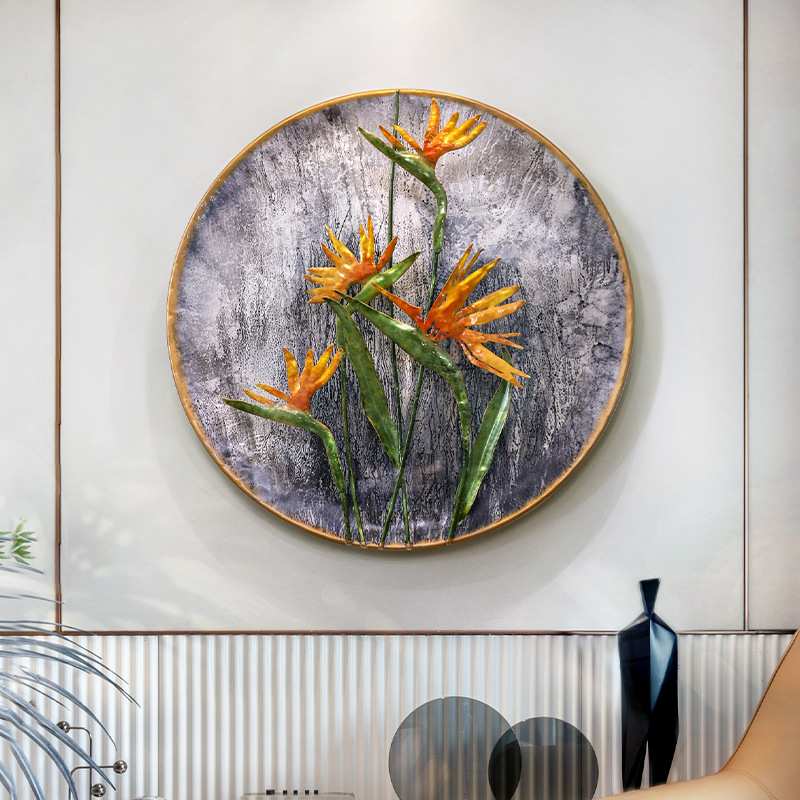 新中式玄关铁艺装饰画创意客厅背景墙面挂画餐厅立体圆形壁画挂件
