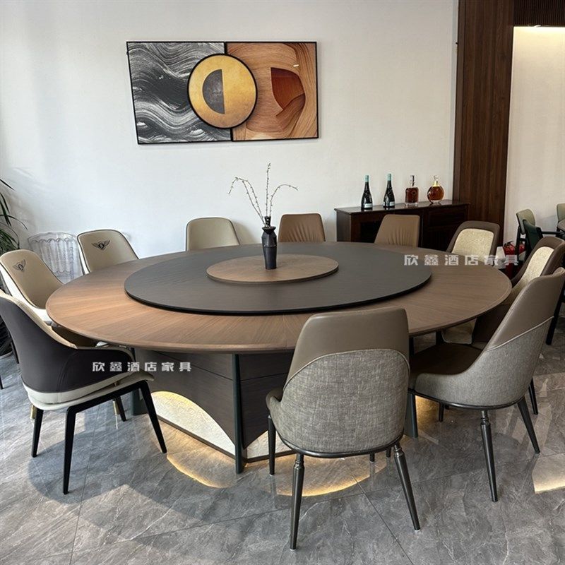 酒店电动餐桌大圆桌新中式实木胡桃木色岩板20包厢会所火锅桌餐厅,商业/办公家具,酒店桌椅,淘宝优惠券,粉丝福利购,淘宝优惠卷