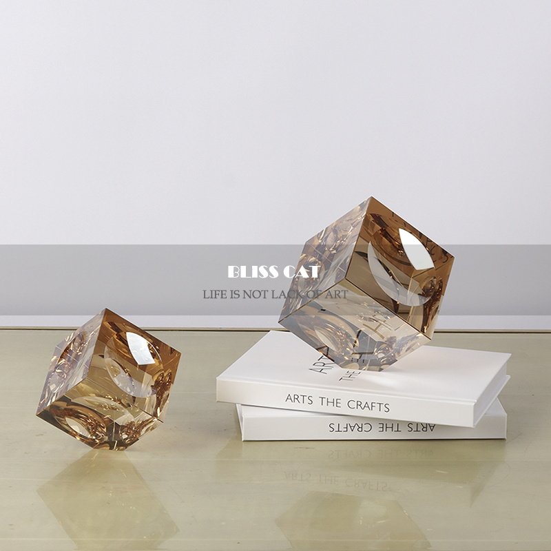 现代轻奢烟灰方形水晶摆件样板房客厅书柜桌面咖色方块创意装饰品,家居饰品,装饰摆件,淘宝优惠券,粉丝福利购,淘宝优惠卷