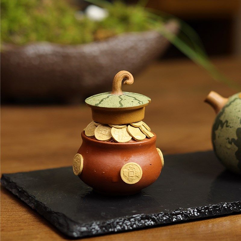 亦合紫砂茶宠聚宝盆盖置精品可养手工创意钱袋子茶桌摆件茶玩盖托,餐饮具,茶宠摆件,淘宝优惠券,粉丝福利购,淘宝优惠卷