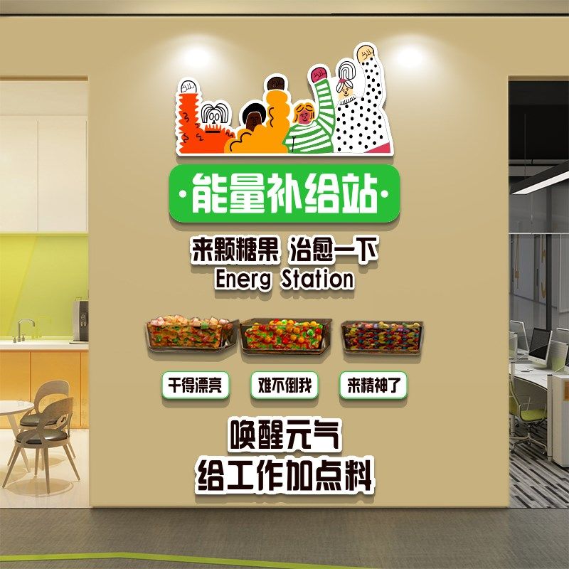 公司能量补给站糖果文化办公室茶水间布置墙面装饰企业背景纸心情,家居饰品,软装墙贴,淘宝优惠券,粉丝福利购,淘宝优惠卷