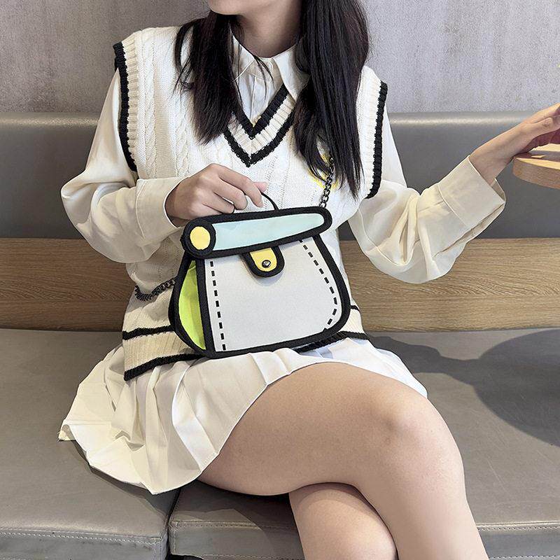 小众设计卡通包女25新款帆布手提包可爱二次元链条包斜挎包包 BB