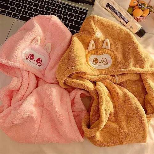 可爱小怪兽加厚干发帽柔软吸水不掉毛干发巾卡通包头巾珊瑚绒浴帽