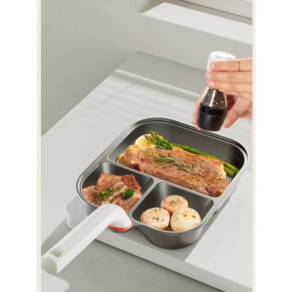 日本钛金三合一早餐锅加深平底煎锅不粘锅家用鸡蛋汉堡锅通体牛排