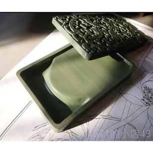 高档砚台天带然原石 复故宫博院款式 松花砚古纹物龙凤盖书法刻用