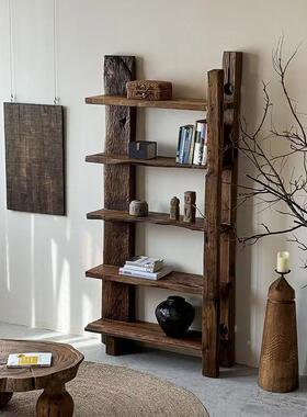 老榆木书架复古陈列靠墙实厅木落地客置物客厅卧室架茶250114具展