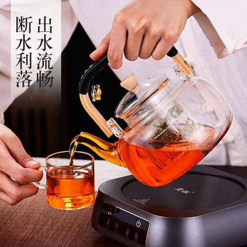 茶高硼硅玻璃竹提梁壶电陶炉茶壶套装耐煮高温蒸煮一体t-553茶壶