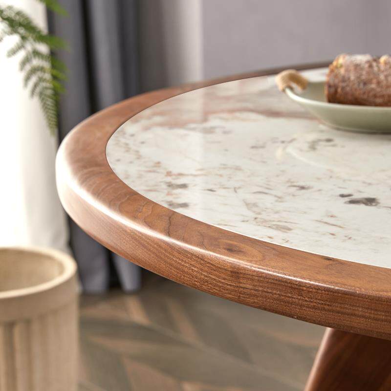 J飞实木圆桌0岩板厅客餐飞碟圆桌厅家用小碟户型黑胡桃木圆桌圆形