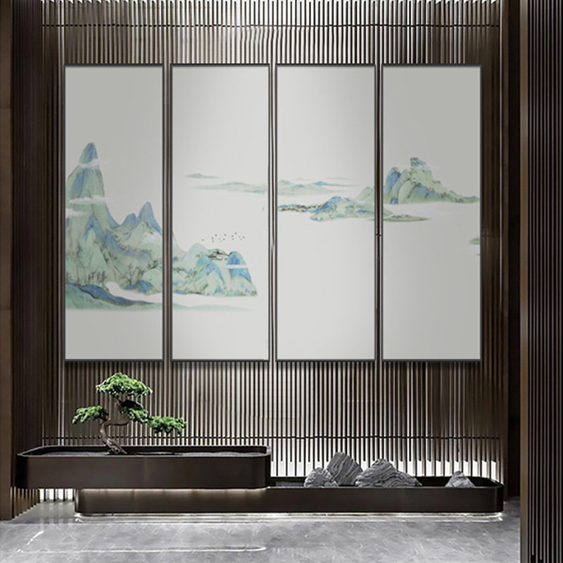 新中式山水国画竖版多联挂画