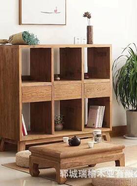 老古榆木博古架落地式砂壶茶具紫收纳中架TSH木质多宝阁储物小书