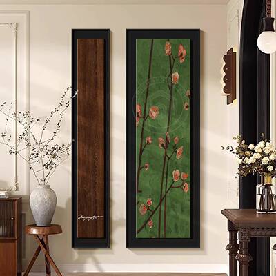 式中古风入户玄色装饰画抽象飞鸟正对门法关绿走廊过道复古M11555
