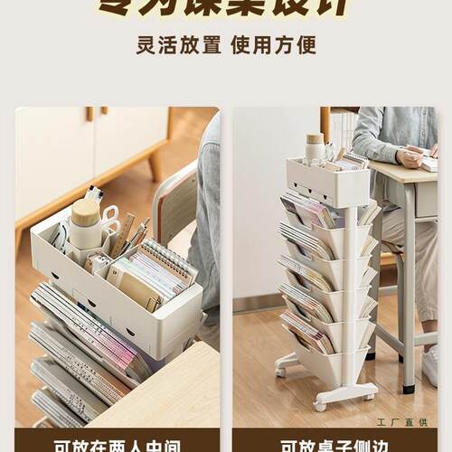 多能书桌功旁收纳置教物架可移书动带轮学生室书本收纳桌F9669SST
