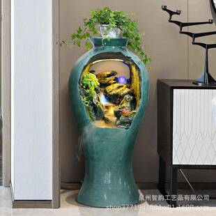 中式 室 山喷泉公流水摆件招财客厅电LOQ视假柜边办阳台别墅家居装