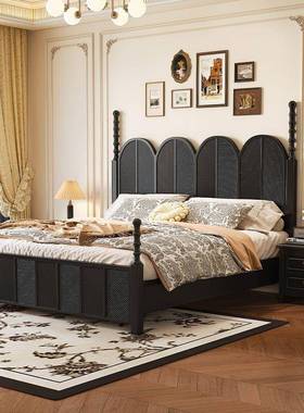 主法式复古实木床黑色.5m1.8m美式轻奢中VKA古风雕花床卧婚床公1