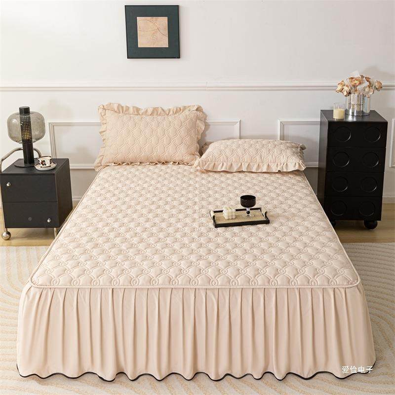 新款棉A类水洗大豆夹棉床裙款二合一床纯色加厚床套罩笠防NGB滑床,床上用品,床裙,淘宝优惠券,粉丝福利购,淘宝优惠卷