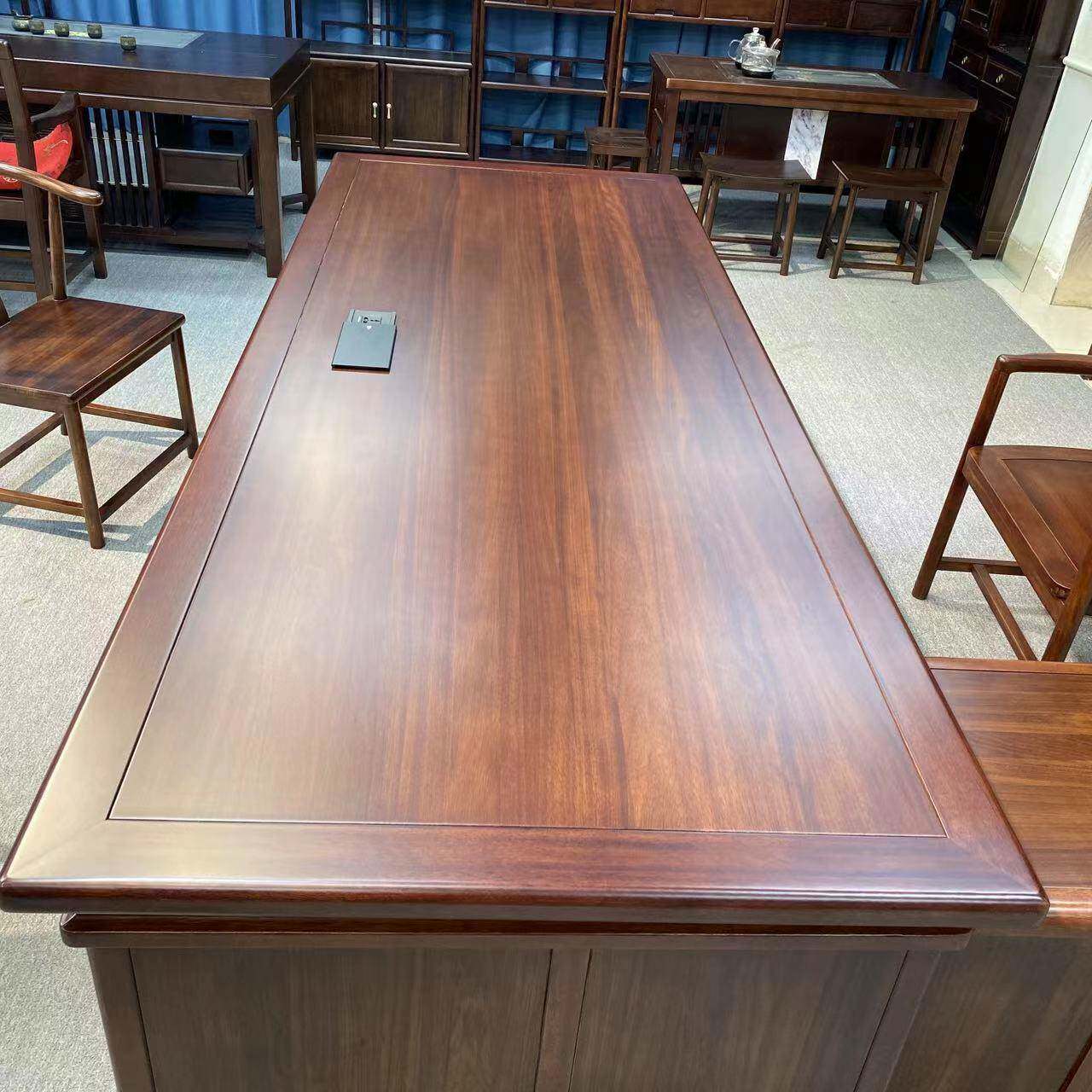 新中式乌桌金办木实木公室老板大班台董事长65854总裁高档家办具