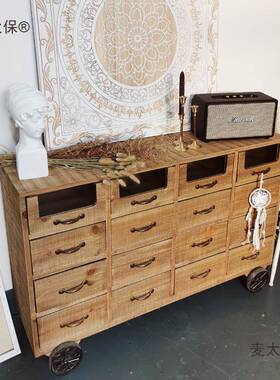 美式子复古柜子斗柜太花店简约餐边柜旧实木做SLC16柜轮抽屉矮柜