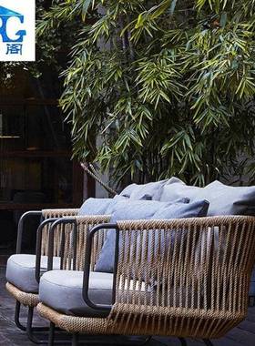 户外休闲藤OFY椅室外庭院露天藤编茶沙发几三件台套露沙发组合防