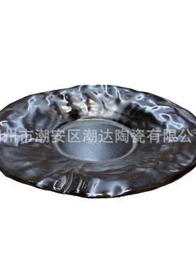 创意瓷盘1餐寸石AWI纹汤复古菜碟陶瓷陶盘酒店汤1盘白瓷海鲜盘