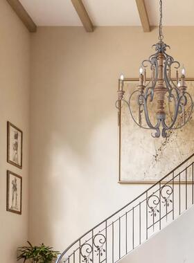 创意式乡厅村法式复35401古做客厅餐楼梯间复美式旧楼别墅个性吊