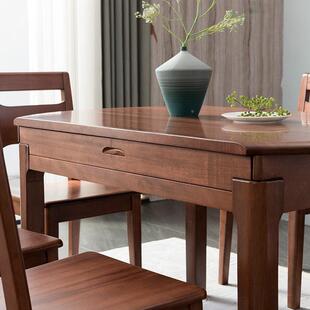 厅胡桃木实木餐ZY-606#桌椅组吃合可变现圆折叠饭桌子小户型简约