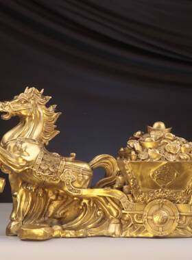 杨铜记铜马日进金马拉车居店铺家铜斗马摆件马拉XGV车