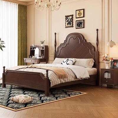 法式现复古中古风木床安娜床美式床黑985色双人实床卧代简主约储
