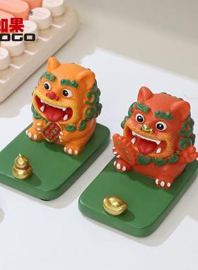 幸运小福狮手机支架闽南对狮泉州文创家居装饰品办公桌面茶宠摆件