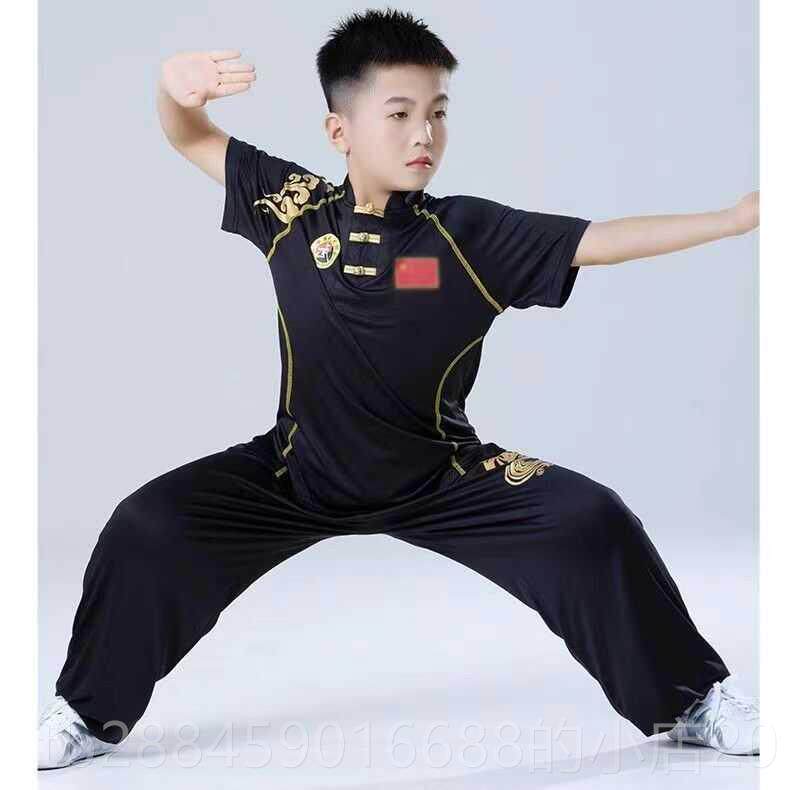 高档新款中风儿童术武服功服武国馆练训练服武术比赛表演服短袖男