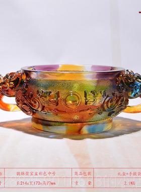 高档璃貔貅聚宝盆摆件琉办公室店开业送礼收纳桌面饭水晶玻物璃工