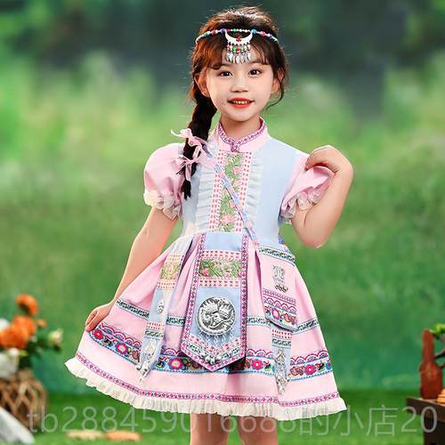 高档新型演儿童表演服装广西三月三表服装少数民双族女男苗族舞蹈