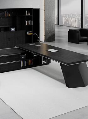 黑色尚办公时室大班理台代简约总裁经PGN老板桌感现商务