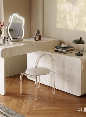 奶油风实木梳可妆台卧室转纳角化妆台斗柜一体奢烤漆收TJD梳轻妆