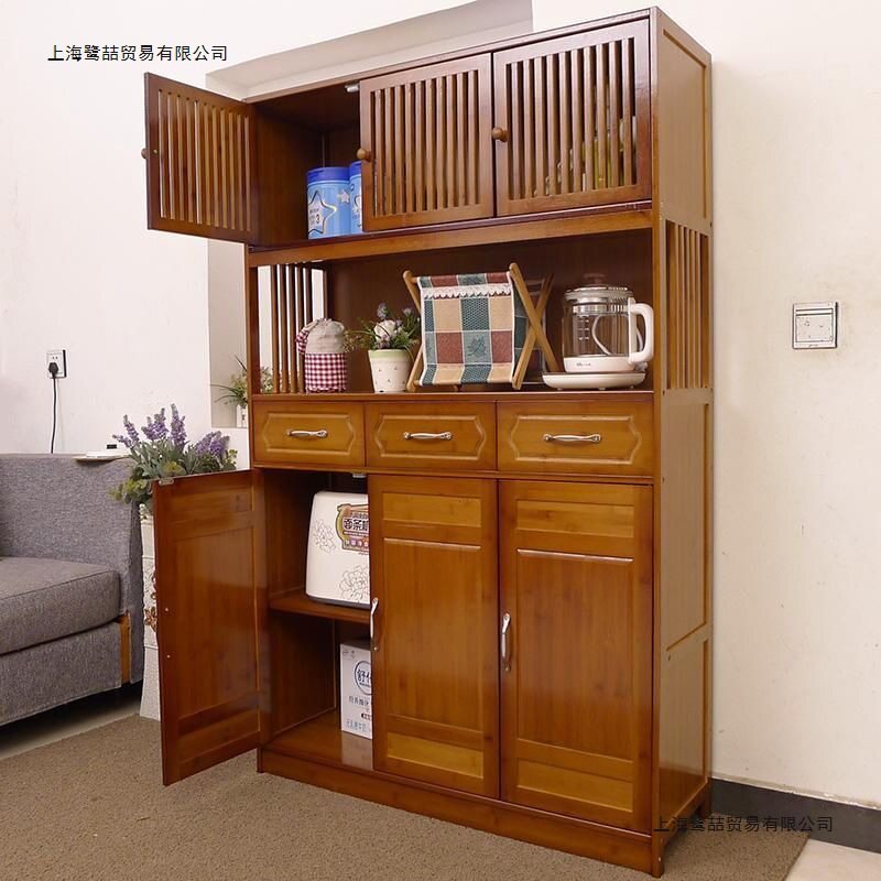 楠竹柜子储物柜厨房置物架收纳架收纳柜餐边柜置物柜带门多层书柜